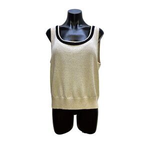 NWT St. John Sport Beige Knit Sleeveless Tank Top w/Black Trim Scoop Neckline
